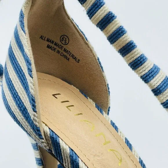 Liliana Heels Womens Size 6.5 Blue White Striped Strappy Stiletto High Shoes - Picture 10 of 12